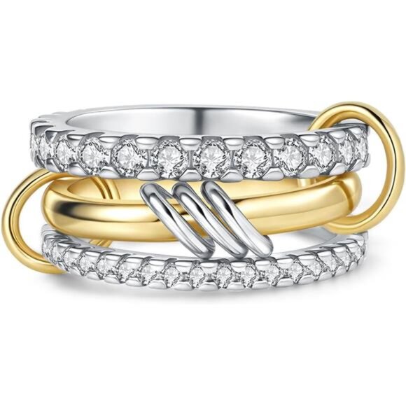 Gold Stackable Rings Non Tarnish, 18k Gold Plated Cubic Zirconia for Women Trend - Picture 1 of 7